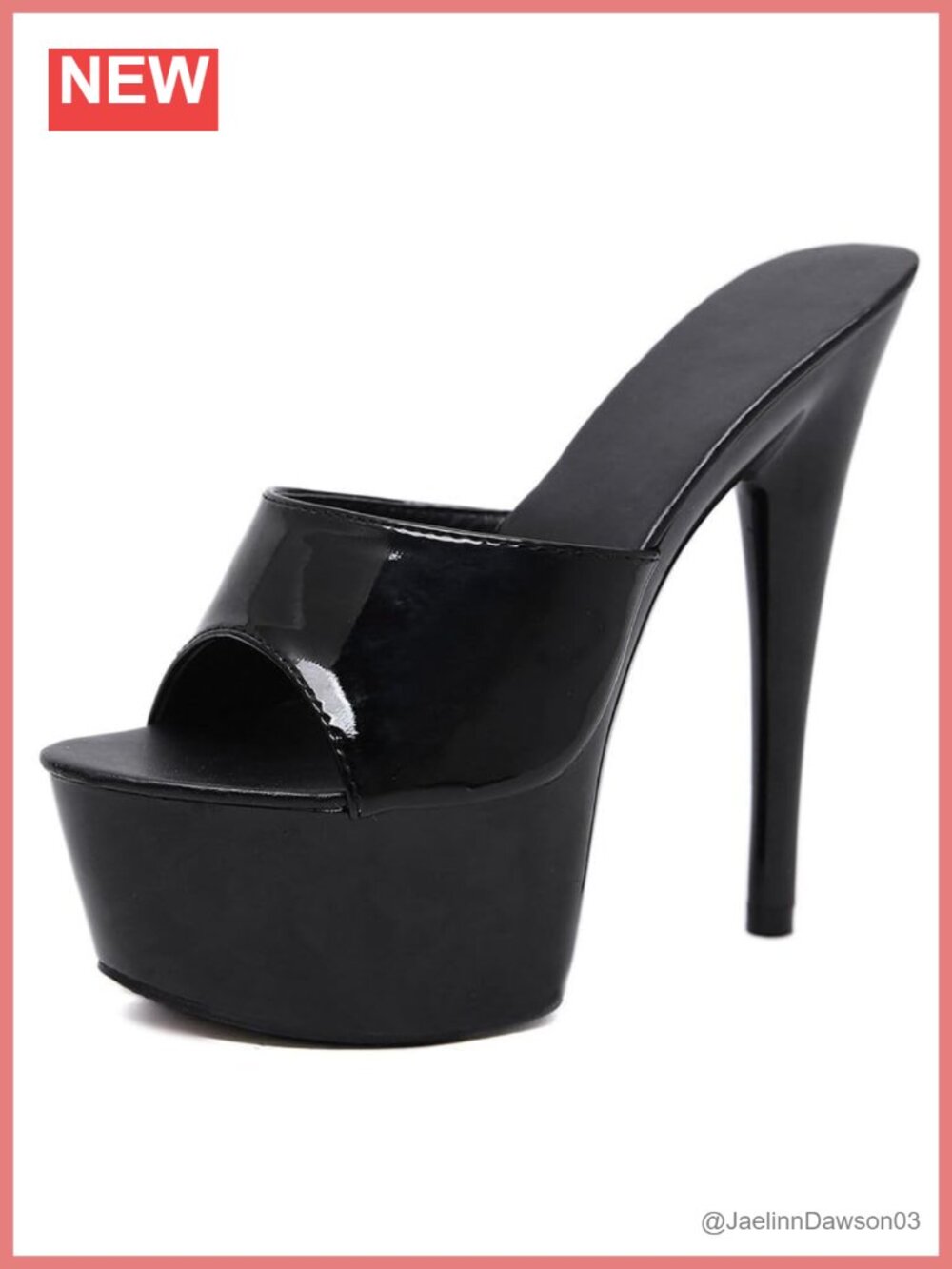 Glossy Patent Leather Platform Mule Heels, Stiletto Open Toe, Slip On Club